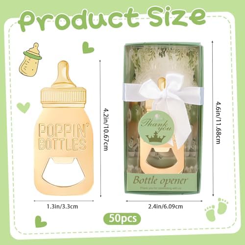 50Pack Poppin Bottle Openers for Baby Shower Favors Gifts Boy Baby Shower Return Gifts Decorations and Blue Souvenirs-Sage Green50 - Image 2