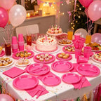 250Pcs Hot Pink Plastic Party Plates and Napkins Set for Birthday, Wedding - Image 4