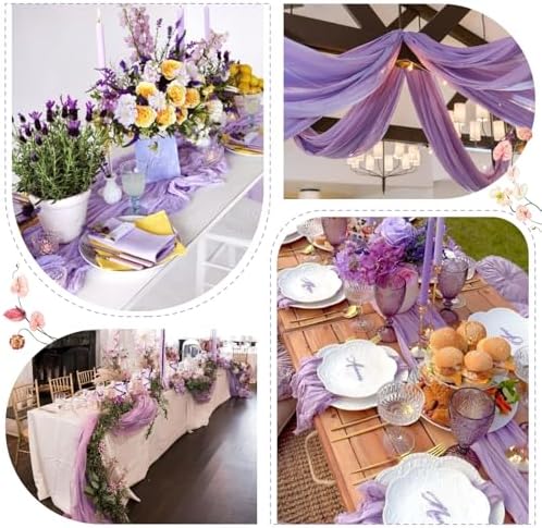 Sioloc 10 Pack Lilac Purple Lavender Cheesecloth Table Runner 120'' x 35'',Spring Easter Decor Soft Gauze Boho Wedding Table Decor for 10ft Table Birthday Party,Baby Shower, Bridal Shower - Image 4