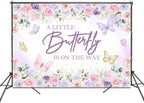 Butterfly Baby Shower Backdrop A Little Butterfly is On Her Way Photography Background Party Decorations Purple and Pink Floral Baby Shower Banner Photo Booth Props (10x7ft) - Image 2