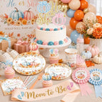 Pumpkin Gender Reveal Decorations,Fall Theme Party He or She What Will Our Little Pumpkin Be Plates,Napkins,Balloon Arch,Box Tablecloth for Autumn Thanksgiving Gender Reveal - Image 3