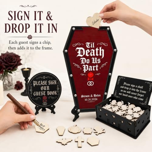 Custom Halloween Wedding Guest Book Alternative, Gothic Coffin Frame - Image 3