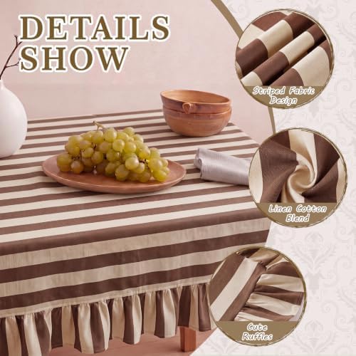 Tudomro Striped Tablecloth, Rectangle, Brown, Cream, 84'' X 60'' - Image 3
