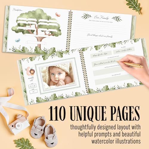 Baby Memory Book – “The Story of You” Keepsake Journal with Photo Slot, Zoo Animal Design, Gold Pen, Lay Flat Binding, Gift Box – 110 Full-Color Pages, 9x11.5 Inches - Image 2