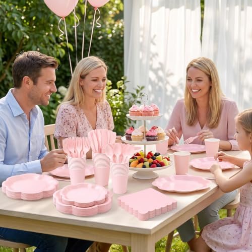 Vyntra Light Pink Paper Plates, Cups & Napkins, 350 Pcs Scalloped Party Set - Image 5