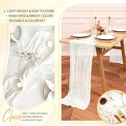 30 Pack Cheesecloth Table Runner 10FT Ivory White Table Runner Boho Gauze Cheese Cloth Table Runners Long Rustic Sheer Table Decorations for Wedding Party Baby Bridal Shower Birthday Holiday Spring - Image 5
