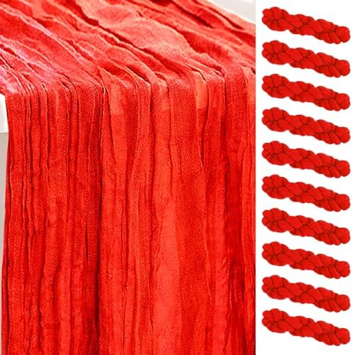 10 Pack Red Cheesecloth Table Runner 35x120 Inch 10Ft Rustic Gauze Cheese Cloth Table Runner Sheer Cheesecloth Table Runners for Wedding Party Bridal Shower Decoration by SuBleer