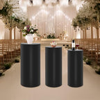 3PCS Black Cylinder Pedestal Stands for Party Round Metal Pedestal Display Stands Dessert Table Decoration Pillars Cake Pedestal Plant Stands for Party Birthday Wedding Props - Image 2