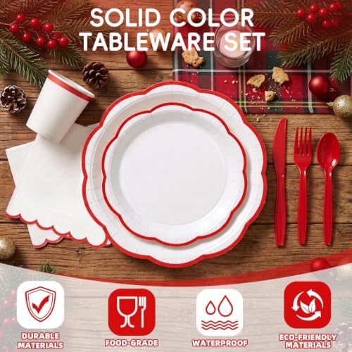 350 Pcs Red Rim Paper Plates and Napkins Party Supplies - Image 3