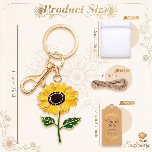 Ecation 36 Pack Sunflower Keychain Party Favors, Tags and Organza Bags - Image 2