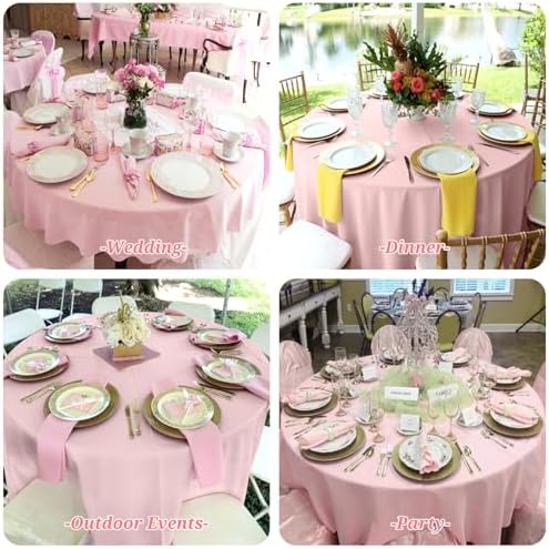 Showgeous 90 Inch Pink Round Tablecloths, Polyester Table Covers - Image 7