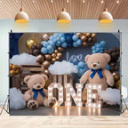Happy 1st Birthday Backdrop Hot Air Balloon Bear Baby Shower Photography Background Newborn Baby Shower First Birthday Banner Baby Boys One 1st Birthday Party Decorations Supplies(D, 9x6feet) - Image 3