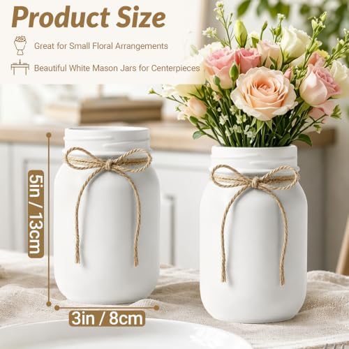 12 PCS 16oz Glass Mason Jars Flower Vases for Centerpieces, White - Image 2