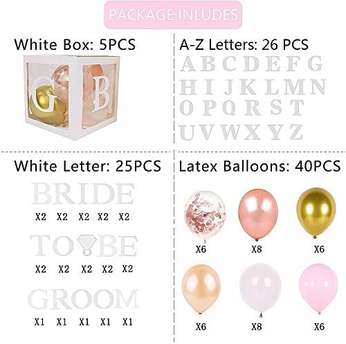 96 PC Bridal Shower Decorations Balloon Boxes White- Transparent Block with BRIDE TO BE + GROOM + A - Z Letters and 40 Balloons- Engagement Bachelorette Parties Weddings Centerpieces Photo Booth Props - Image 3