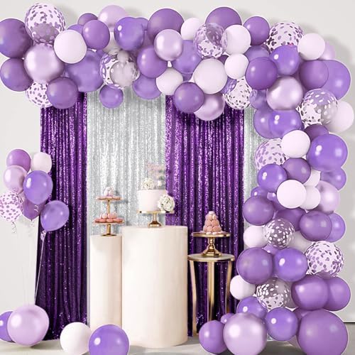 ShinyBeauty Purple and Silver Sequin Backdrop 4 Panels Glitter Photograph Backdrops Purple Sequin Curtains for Backdrop Halloween,Birthday Party Decorations - Image 3