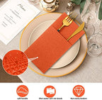 Cindeer 150 Pcs Orange Linen Dinner Napkins with Built in Flatware - Image 6