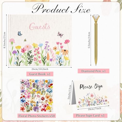 Ctosree Wildflower Baby Shower Guest Book with Pen,Colorful A,10 * 8 Inch - Image 2