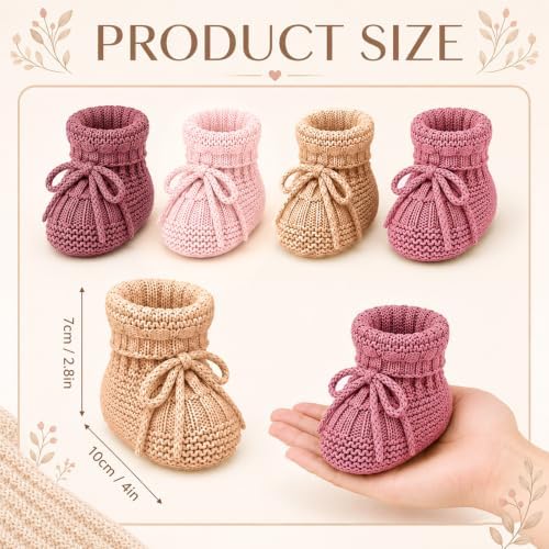 gisgfim 4 Set Baby Shower Centerpieces with 8 Pcs Fabric Flowers Baby Shower Table Decorations Gender Reveal Party Supplies Knitted Infant Booties Bulk for Boy Girl Birthday Newbron Party Decoration - Image 4