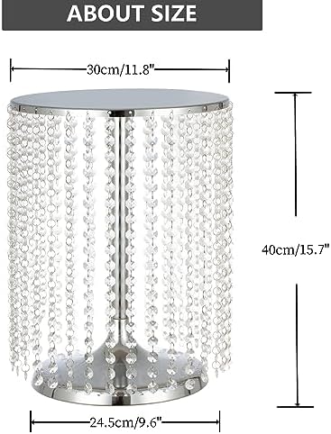 Wedding Cake Stand for Dessert Table 12 Inch Silver Crystal Pendants Metal Cake Stand Serves as A Round Dessert Cupcake Display Plate 16 Inch Tall (Silver) - Image 6
