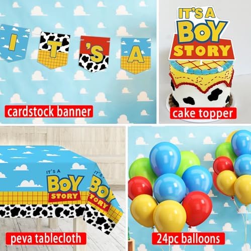 Boy Story Baby Shower Decorations, 25 Guests Includes Cardstock Plates Tableware | Tablecloth | Banner | Balloons | Cake Topper for It’s a Boy Story Baby Shower Themed Party Decorations (Pack of 3) - Image 5