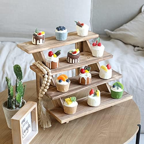 SwallowLiving Wooden Rustic Cupcake Stand for 24 Cupcakes, Stepped Wood Display Stand for Weddings, Tiered Party Table Display Riser for Food , Dessert, Cookie, Decor, Craft Show, Burnt - Image 6
