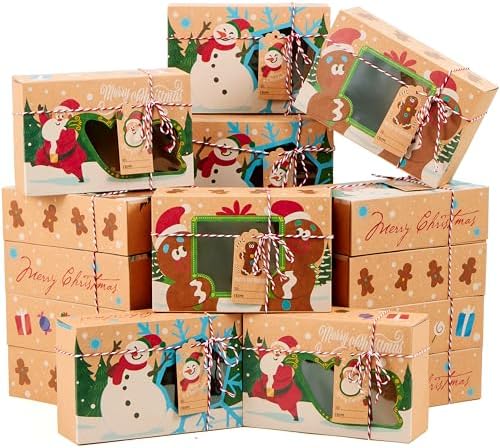 JOYIN 24 PCS Christmas Cookie Gift Baking Box 8.75" x 5.75" x 2.75” with Window Auto-Popup, Xmas Holiday Treat Boxes Containers with Tags for Party Favor Pastries, Cupcake, Brownies, Donut Gift-Giving by JOYIN