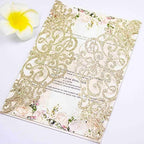 50pcs 5x7 Wedding Invitations Cards Laser Cut Pocket only, No Envelope,No Insert for Wedding Bridal Shower Engagement Birthday Invite (Champagne Gold Glitter) - Image 6