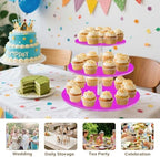 J JOYSAY Fuchsia Purple Pattern Acrylic Cupcake Stand 3 Tier Dessert Table Display Set Clear Cake Stands for Wedding Party Baby Shower Decorations Easy Assembly Macaron Tower - Image 7