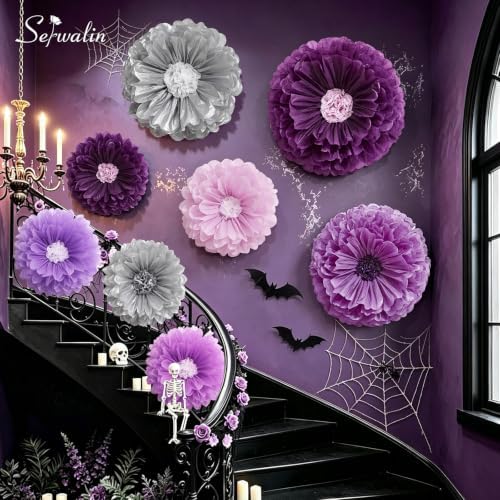 Serwalin 8 Pcs 31.5"*24"*20" Purple Giant Paper Flower Decorations for Wall - Image 5