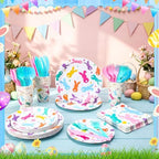 Honeydak 210 Pcs Easter Plates and Napkins Serve 30 Pastel Colorful Bunny 7" and 9" Rabbit Plates Napkins and Forks Tableware for Spring Holiday Easter Party Table Decor Supplies - Image 2