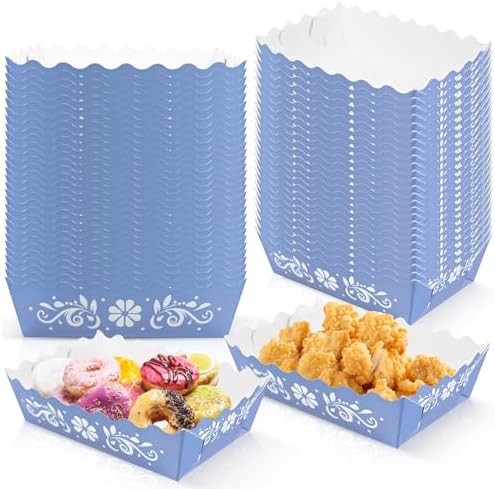 100pcs Blue Cielito Lindo Party Decoration Mexican Paper Food Boat Trays Platos De Barro Mexicanos Disposable Scalloped Mexican Snack Trays For Cinco De Mayo Wedding Baby Shower Party by STRANTHOTHER