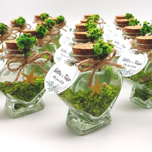 Wedding Favor Guest Bulk, Set of Heart Glass Candle Party with Custom Sticker and Dried Flowers for Guest in Bridal Party, Baby Shower Gifts (White Gel Green Sand, Set of 50) - Image 5