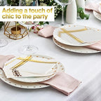 Taobary 400 Pcs 3 Ply Cocktail Napkins with Gold Foil Trim, White and Gold - Image 4