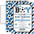 Amanda Creation Custom Baby Shower Invites Soccer Baby Shower Invitation 20 5x7 Custom Personalized Blue Soccer Ball Invites With Envelopes by AmandaCreation