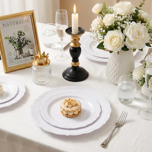 Tinybee 60PCS White Plastic Plates - Heavy Duty White Disposable Plates - Image 3