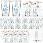 Pickmesh 100 Sets Baby Shower Party Favors for Guests 1.2 oz Acrylic Clear Shot Glasses Thank You Tag Card Organza Bag Twine for Baby Shower Gender Reveal Appreciation Theme Return Gift(Boy) by Pickmesh