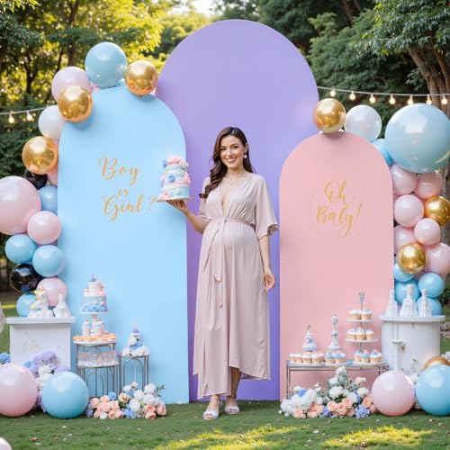Set of 3 Arch Backdrop Covers(7.2ft, 6.6ft, 6ft) - Premium Stretchy Spandex Backdrop Arch Stand Cover for Baby Shower,Wedding,Party Decor Chiara Cover with Double-Sided Design(Pink Blue Lavender) - Image 4