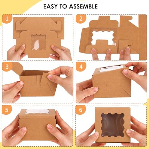 TOMNK 150pcs Small Cookie Boxes with Window, 4x4x2.5In Cookie Packaging - Image 3