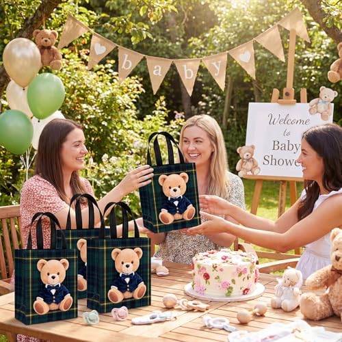 Tallew 24 Pack Tartan Plaid Bear Bulk Gift Bags with Handles Non Woven Bags - Image 6