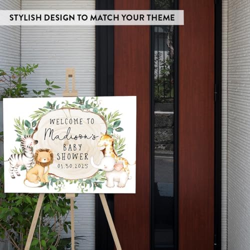Andaz Press Custom Large Baby Shower Canvas Welcome Sign, 16 X 20 Inches, Rustic Greenery Safari Animals, Guestbook Alternative, Personalized Sign Our Canvas For Jungle Safari Baby Shower Welcome Sign - Image 3