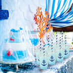 Whaline 50Pcs Nautical Disposable Plastic Cups with Lids and Straws 12 Oz Blue Anchor Cold Beverage Drinking Cups for Ocean Theme Birthday Party Supplies - Image 5