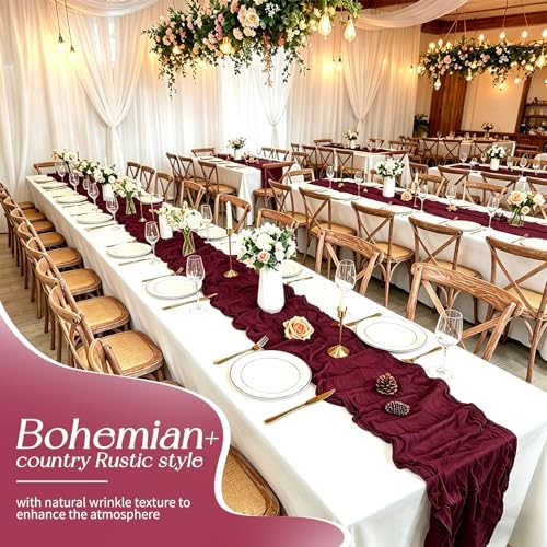 20 Pack Burgundy Table Runner 17 x 108inch Cheesecloth Table Runner Rustic Boho Gauze Sheer Fabric Cheese Cloth Table Runners for Wedding Party Bridal Baby Shower Birthday Spring Table Decor - Image 4