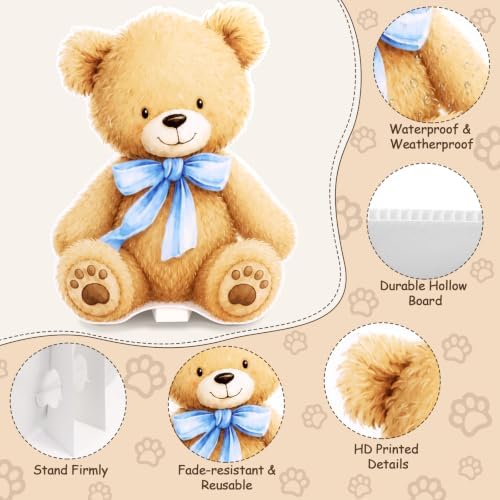 3 PCS Large Teddy Bear Baby Shower Decorations, Blue Bear Gender Reveal Cardboard Cutouts, We Can Bearly Wait Yard Signs Standup Photo Booth Props, Indoor & Outdoor Backdrop Decor - Image 3