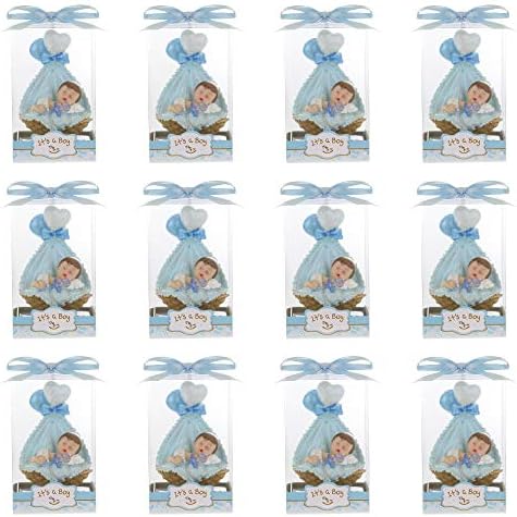 Keepsake Figurine 12 pcs Baby Boy Sleeping In Basket with Ballons | Awesome Decorations or Party Favors | for Pregnancy Announcements, Gender Reveals, Birthday and Special Celebrations - Image 3