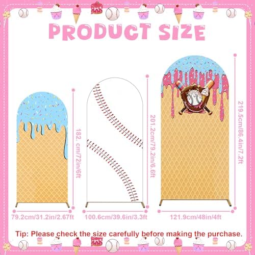 3 Pcs Baseball Ice Cream Arch Backdrop Ice Cream Drip Baseball Party Decor - Image 2
