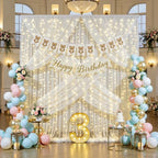 20ft x 10ft Ivory Tulle Photo Backdrop Curtain with Lights String for Parties Wedding Sheer Ivory Curtain Backdrop for Birthday Party Bridal Shower Photo Booth Photography Background Decorations - Image 3