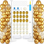 2 Sets Metallic Gold Balloon Column Stand Kit with 100 Balloons Adjustable Balloon Tower Stand with Bases for Floor Gold Confetti Balloons Column Kit for Shower Birthday Wedding Back to School Party by ZOIIWA