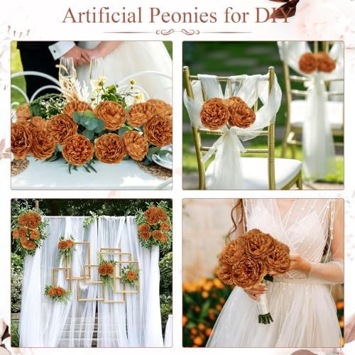 56 Pcs Peonies Artificial Flowers, 4.7’’ Fake Peonies - Dark Brown - Image 4