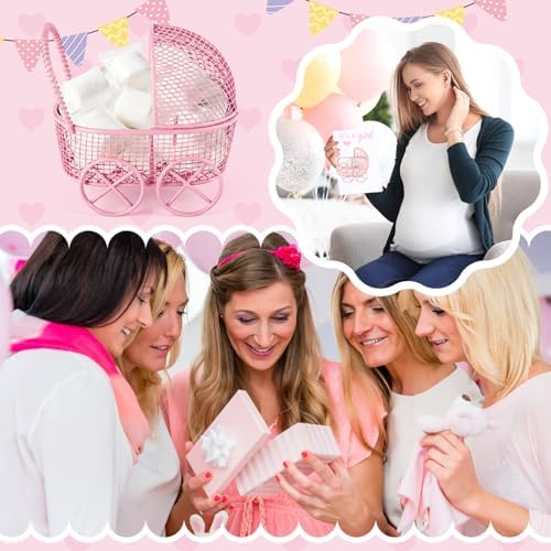 Threehoney 24 Pcs Baby Shower Mini Carriage Decoration Pink Metal Wired Fillable Candy Stroller Baby Shower Table Centerpiece for Guest Gender Reveal Wedding Party Favor Gift - Image 5