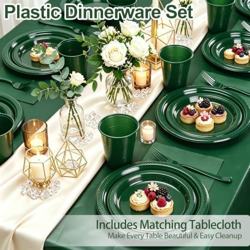 100 Guests Green Plastic Plates and Napkins Party Supplies for Birthday - Image 4